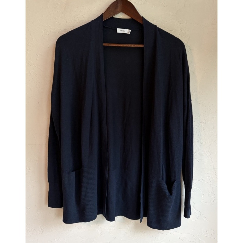 Vince Silk Cashmere Open Front Cardigan Sweater XS Minimalist Quiet Luxury Blue
